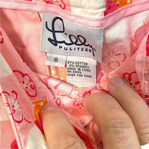 Barbie Vintage Lilly Pulitzer Julia Bermuda Pants Floral Ladybug Print  6 - Picture 3 of 3